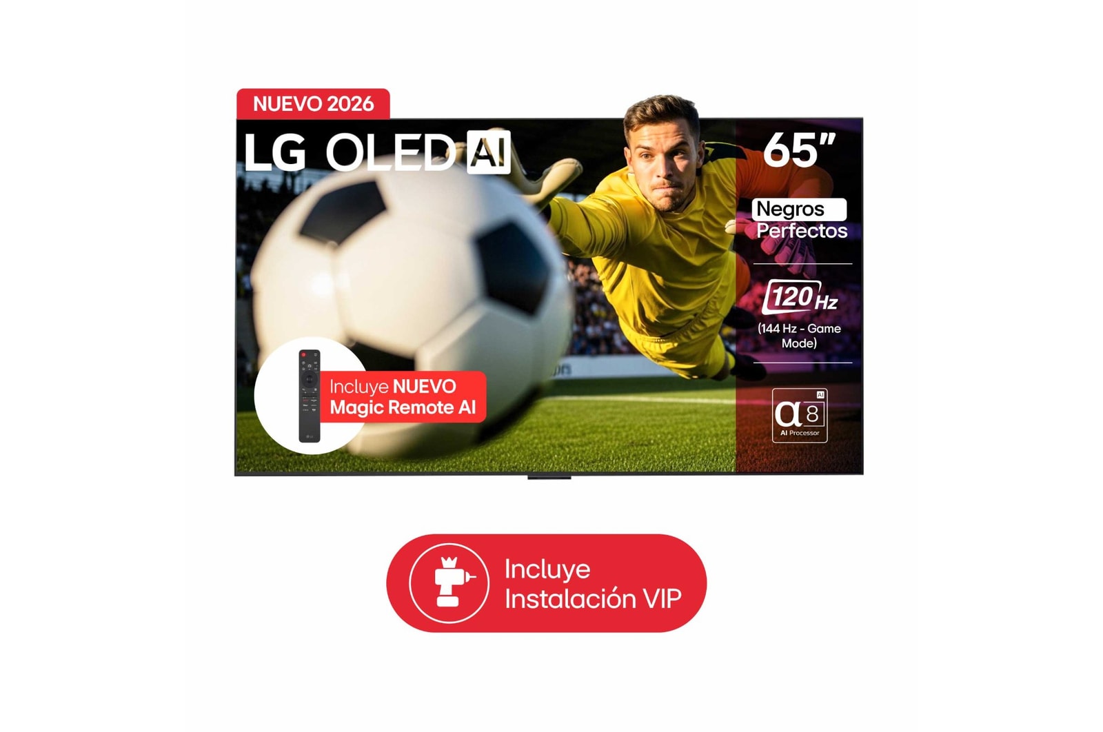 Vista frontal de TV LG 65” OLED AI B6 – OLED esencial para vivir el juego OLED65B6PSA